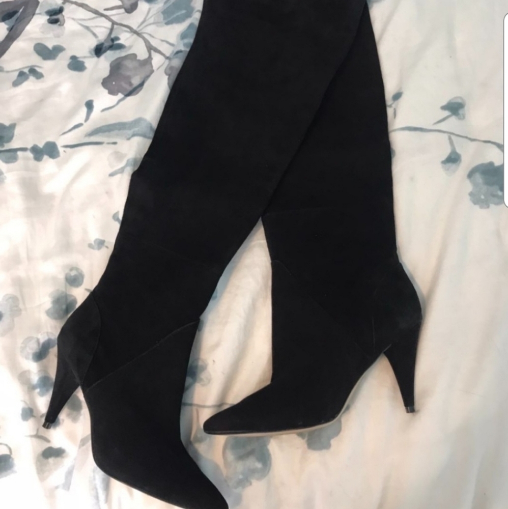 ALDO, black, thigh-high, low heel boots